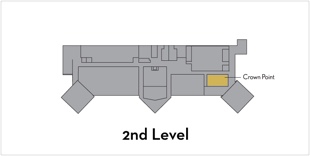 Crown Point is located on the 2nd level in the Northwest area of the building.