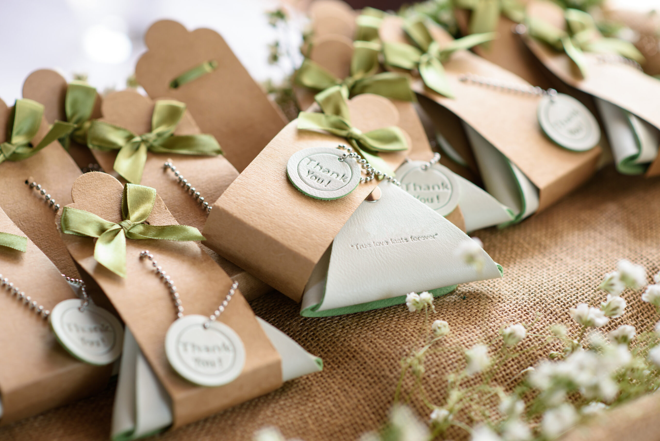 A table with gifts from the bride to her bridal party