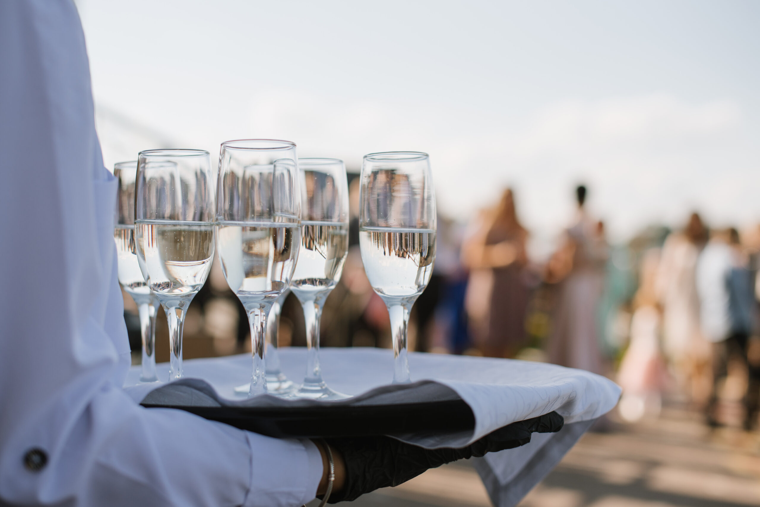 Glasses of champagne for a welcome drink at a party or wedding welcome party