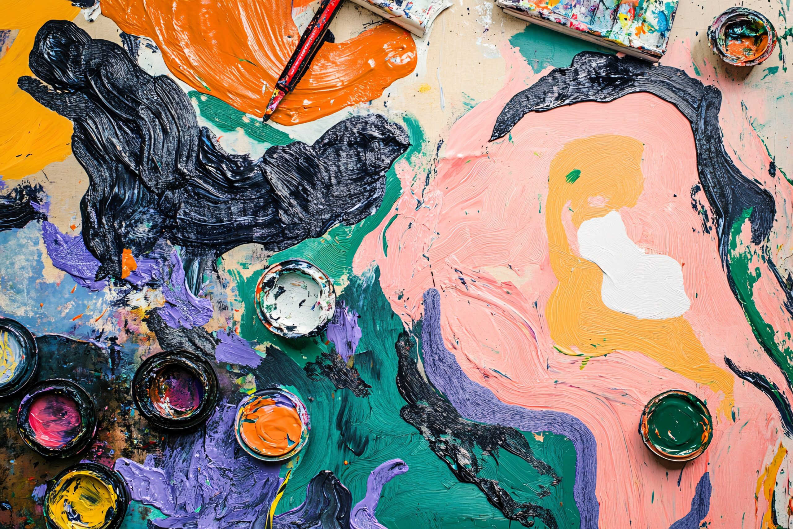 Each participants brushstrokes in a collaborative art project blend together to create a seamless. connected masterpiece