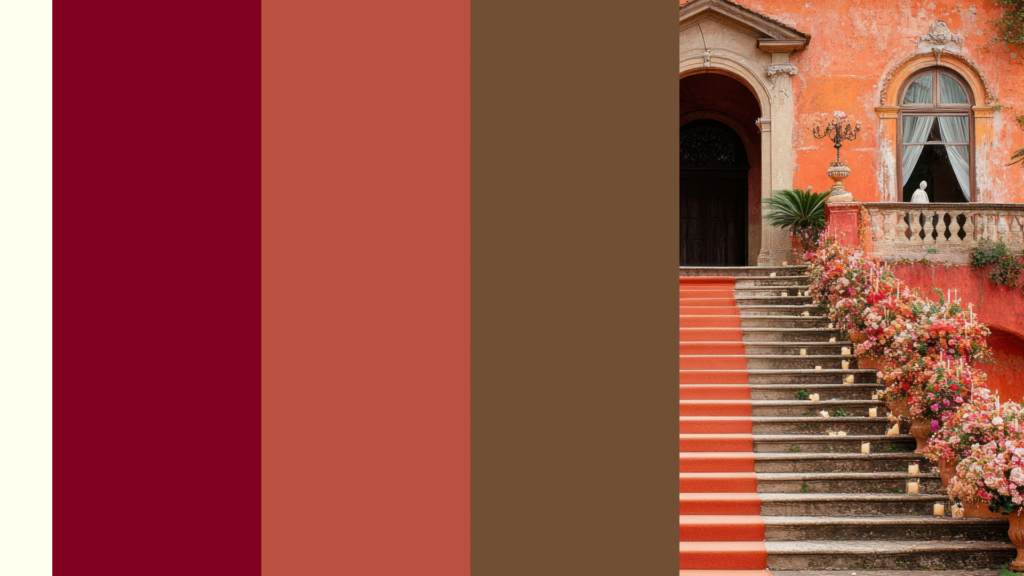 ivory, terra cotta and burgundy 2025 wedding color palette 